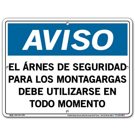 Vestil Aluminum Sign, 9-1/2" Height, 12-1/2" Width, Aluminum, Rectangle, Spanish SI-N-52-B-AL-080-S